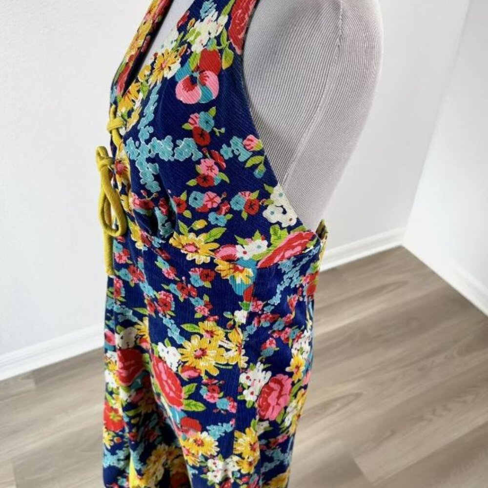 Vintage 60s 70s Floral Handmade Metal Zipper Halter Fit Flare Dress - Picture 9 of 12